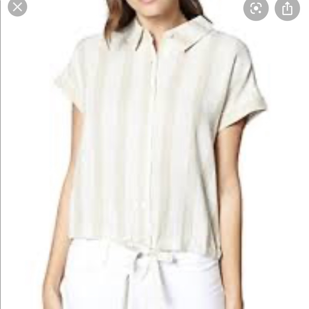 Sanctuary Borrego Tie Shirt Beige Linen Stripe